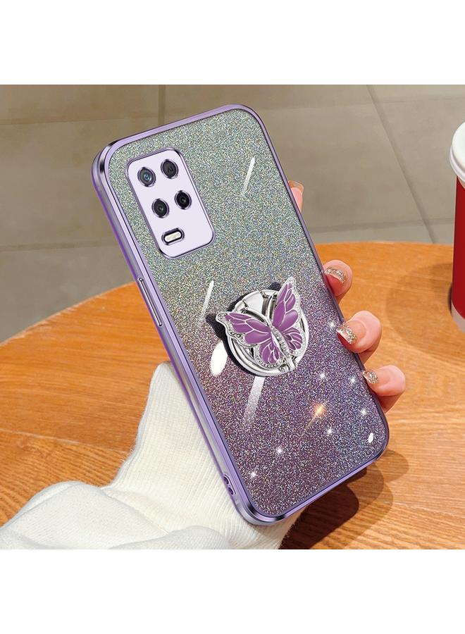 S-TOP Case For Realme 8 Plated Gradient Glitter Butterfly Holder TPU Phone Case - Image 1