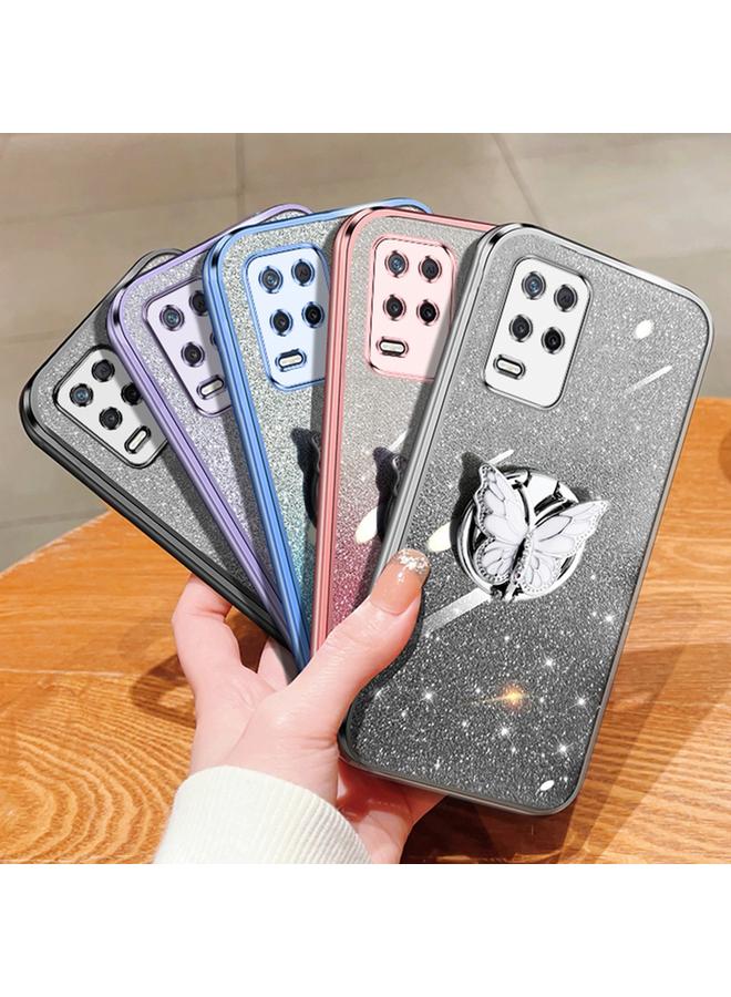 S-TOP Case For Realme 8 Plated Gradient Glitter Butterfly Holder TPU Phone Case - Image 2