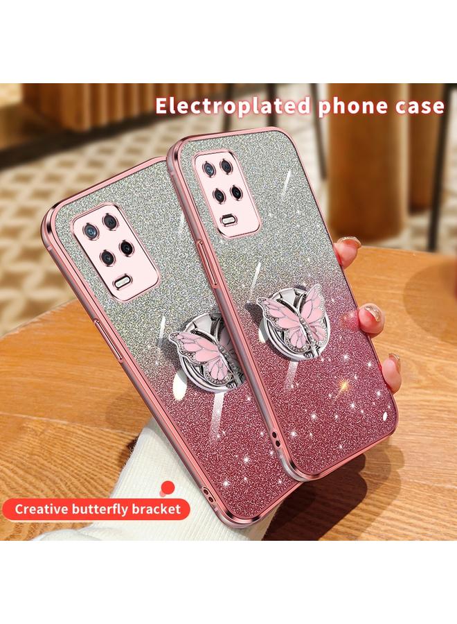 S-TOP Case For Realme 8 Plated Gradient Glitter Butterfly Holder TPU Phone Case - Image 3