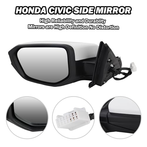 MOFOAP Driver Side View Mirror Compatible with 2016-2021 Honda Civic Power Heated,Civic Side Mirror Left Replace# 76258TBAC02ZA, 5Pins-Heated（White） - Image 3