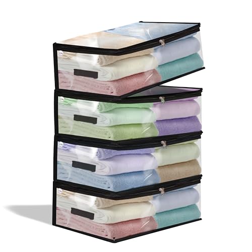 TAKIVA Transparent Plastic Clothes Storage Bag (Pack of 4) | Clothes Organiser for Wardrobe | Saree Covers with zip |Saree Organizer for Wardrobe | Saree Bags Storage | Saree Covers for Storage - Image 1