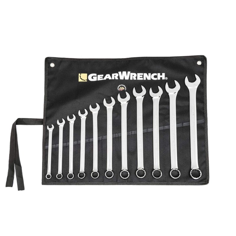 GEARWRENCH Long Pattern Combination SAE Wrench Set with Tool Roll 11 Pc 12 Point 81934