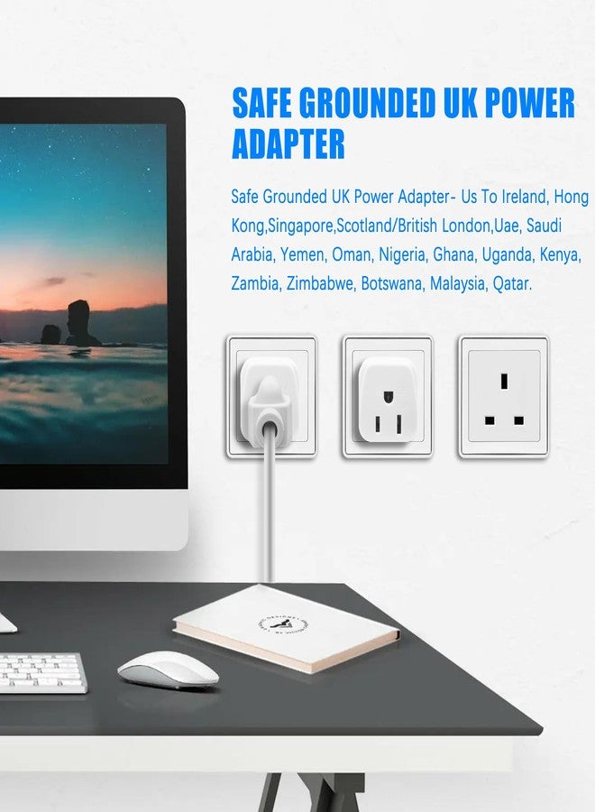 OFOAEEA 2 Pack US to UK Ireland Travel Plug Adapter, Type G Power Outlet Adapter, Travel Essentials for USA to Dubai Scotland British London England Hong Kong Irish More，White - Image 4