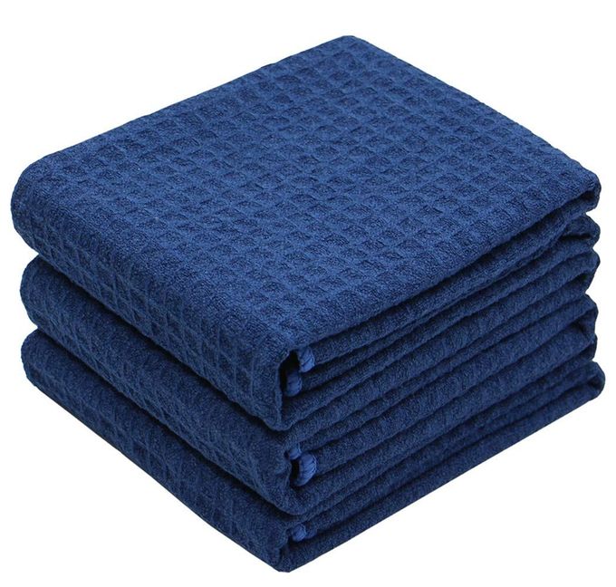 VeraSong Waffle Weave Kitchen Towels - Thick Microfiber Absorbent Tea & Dish Drying Towels - Lint Free - 16Inch x 24Inch - 3 Pack Navy Blue - Image 1
