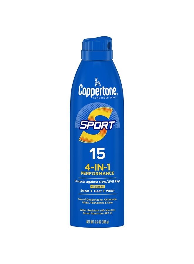 Coppertone Sport Sunscreen Spray, Broad Spectrum SPF 15 Water Resistant Spray Sunscreen, 5.5 Oz - Image 1