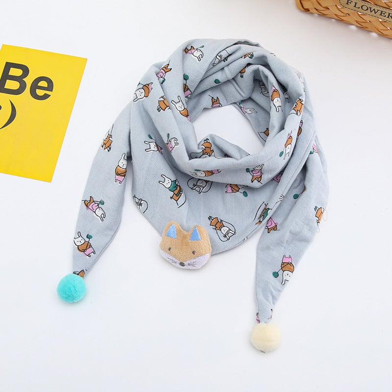 2024 Autumn and Winter Cotton Children''s Scarf Korean Cartoon Triangle Baby''s Slip Wipe Warm Boys'' and Girls'' Scarf - Image 1