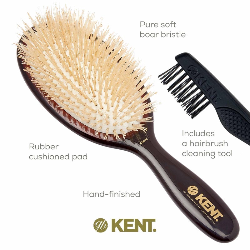 Kent CSGM 7.75" Classic Shine Medium Oval Cushion Straightening Brush and Hair Detangler - Soft White Boar Bristle Hair Brush - Shine Hair Brush and Scalp Scrubber for Mid-Length Fine or Thinning Hair - Image 5