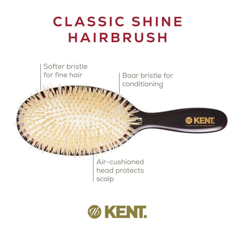 Kent CSGM 7.75" Classic Shine Medium Oval Cushion Straightening Brush and Hair Detangler - Soft White Boar Bristle Hair Brush - Shine Hair Brush and Scalp Scrubber for Mid-Length Fine or Thinning Hair - Image 4