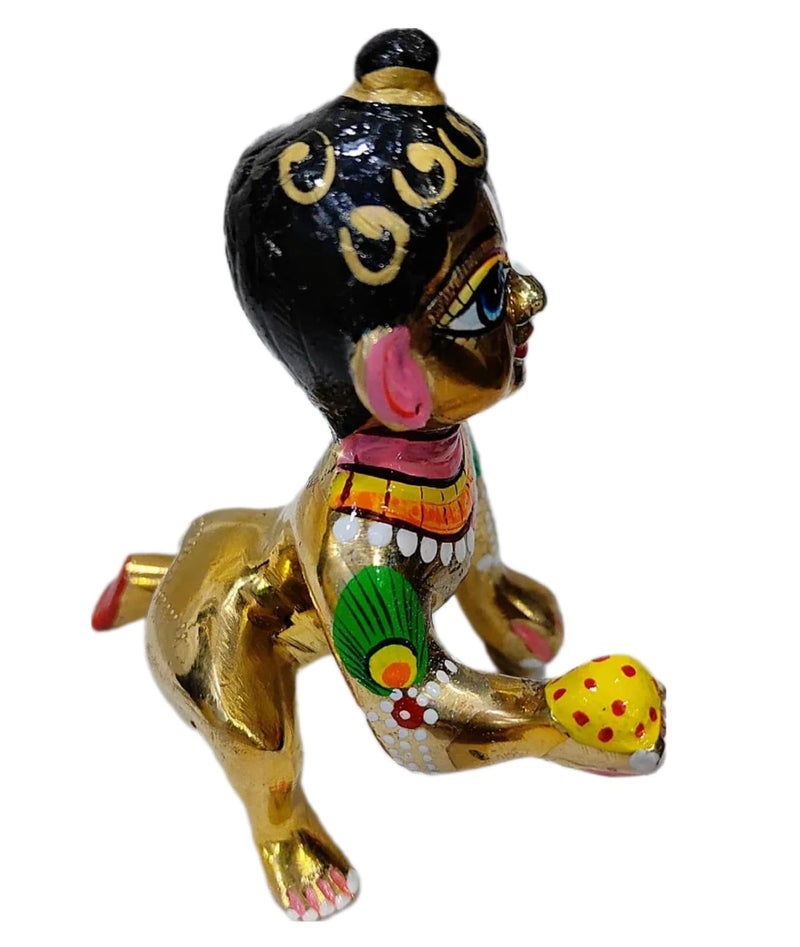 PARTISH Laddu Gopal Murti Size 5 l Ladoo Gopal l Laddoo Gopal l Bal Gopal l Thakurji l Ladu Gopal Idol in Brass / Idol, Krishna with Full Makeup with Heavy Dress And All Accessories (Designing and Painting, Size 5) - Image 4