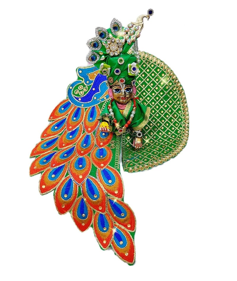 PARTISH Laddu Gopal Murti Size 5 l Ladoo Gopal l Laddoo Gopal l Bal Gopal l Thakurji l Ladu Gopal Idol in Brass / Idol, Krishna with Full Makeup with Heavy Dress And All Accessories (Designing and Painting, Size 5) - Image 1