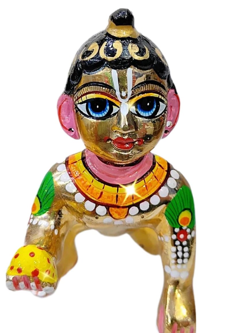 PARTISH Laddu Gopal Murti Size 5 l Ladoo Gopal l Laddoo Gopal l Bal Gopal l Thakurji l Ladu Gopal Idol in Brass / Idol, Krishna with Full Makeup with Heavy Dress And All Accessories (Designing and Painting, Size 5) - Image 2