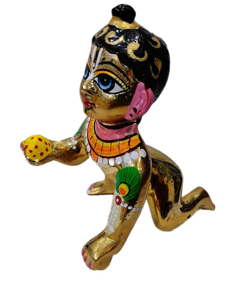PARTISH Laddu Gopal Murti Size 5 l Ladoo Gopal l Laddoo Gopal l Bal Gopal l Thakurji l Ladu Gopal Idol in Brass / Idol, Krishna with Full Makeup with Heavy Dress And All Accessories (Designing and Painting, Size 5) - Image 3