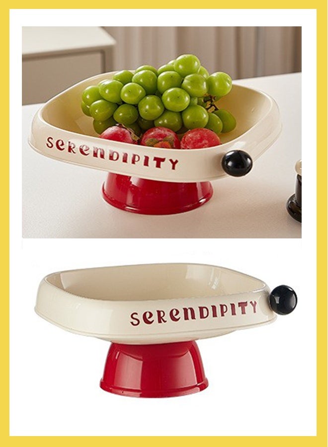 صينية تخزين كبيرة السعة عالية الساق، علبة حلوى للمطبخ للوجبات الخفيفة للتجفيف، صينية تخزين مزخرفة، صينية شاي، صينية تخزين، صينية تخزين، صينية ديكور منزلي، لديكور غرفة المعيشة في غرفة المعيشة في المنزل - مربعة وحمراء - Image 1