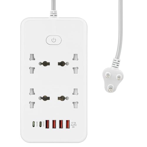 BOVTY Extension Board with 20W Fast PD Type C 2500W 10A Extension Cord 4 Universal Socket 38W USB Fast Charging Ports Multi Port Extension for Home,Office,Computer,Mobile 2M Power Cord. (Z66-White) - Image 1
