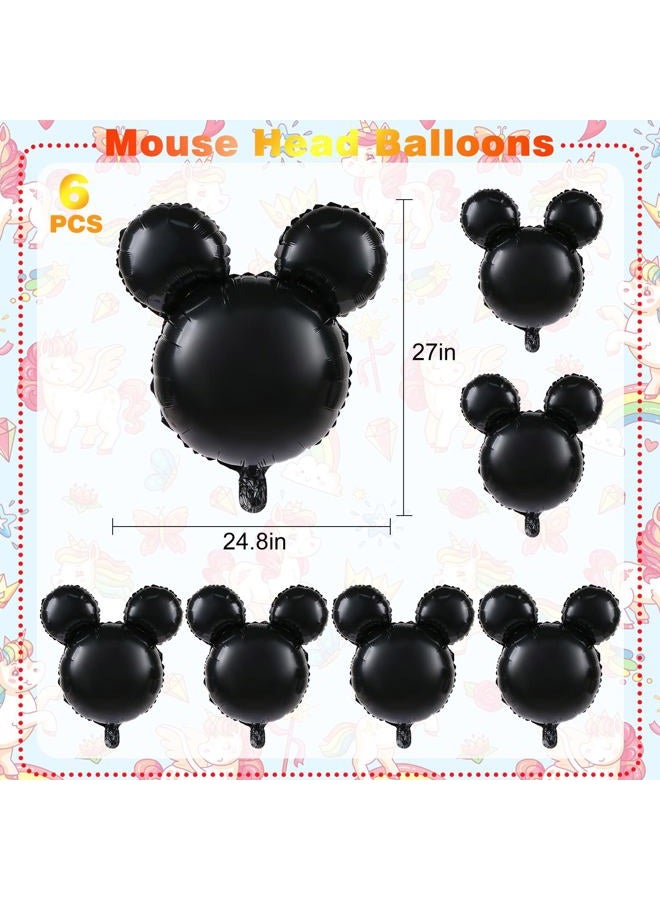 LIYDE 6 Pcs Mouse Head Balloons, 24'' Black Aluminum Foil Balloons for Birthday Party Decorations - Image 2
