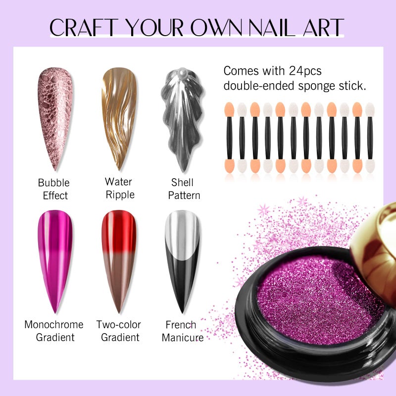 SAVILAND Chrome Nail Powder Set: 24 Colors Metallic Mirror Effect Iridescent Chrome Powder for Gel Polish Holographic Chameleon Nail Art Decoration Glitter Pigment Dust DIY Manicure Kit Home Salon Use - Image 3