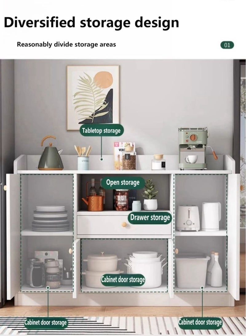 خزانة تخزين المطبخ الخزانة الجانبية ، خزانة المطبخ الخشبية مع 1 درج و 4 أبواب لفرن الميكروويف ، رفوف تخزين مستقلة لغرفة الطعام غرفة المعيشة والمطبخ (CDA5) - Image 4