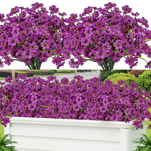 Lnoicy 24 Pcs Artificial Flowers for Outdoor,Plastic Flowers Decoration, UV Resistant Faux Flowers Shrubs, Artificial Plants for Indoor Outside Garden Home Wedding Farmhouse(Fuchsia) - Image 1