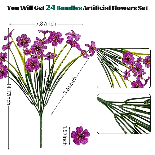 Lnoicy 24 Pcs Artificial Flowers for Outdoor,Plastic Flowers Decoration, UV Resistant Faux Flowers Shrubs, Artificial Plants for Indoor Outside Garden Home Wedding Farmhouse(Fuchsia) - Image 2