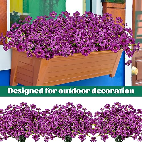 Lnoicy 24 Pcs Artificial Flowers for Outdoor,Plastic Flowers Decoration, UV Resistant Faux Flowers Shrubs, Artificial Plants for Indoor Outside Garden Home Wedding Farmhouse(Fuchsia) - Image 3