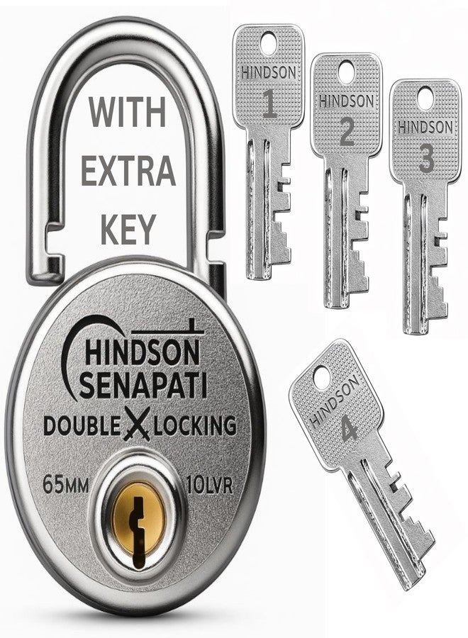 HINDSON Senapati 65mm Double Locking Padlock with 10 Lever Security, 4 Keys, Heavy Duty Lock and Key for Home, Door, Gate and Outdoor Use - Image 1