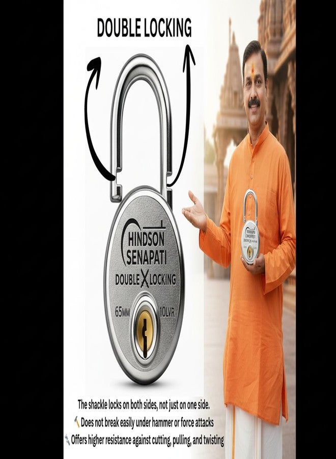 HINDSON Senapati 65mm Double Locking Padlock with 10 Lever Security, 4 Keys, Heavy Duty Lock and Key for Home, Door, Gate and Outdoor Use - Image 4