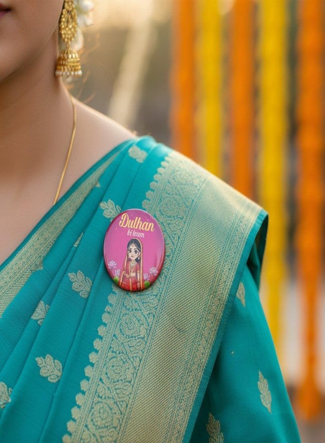 Visibee Dulhan Ki Team Pin Badge 58mm | Pack of 9 | Haldi, Wedding, Baraat & Bachelor Party - Image 3