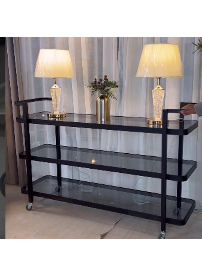 HOME TASTE Hometaste Black Elegance 3Tier Rolling Bar Cart For Home Modern Design With Lockable Wheels, Glass Shelves, And Wine Rack A Stylish Addition To Any Home Bar Or Kitchen Small 