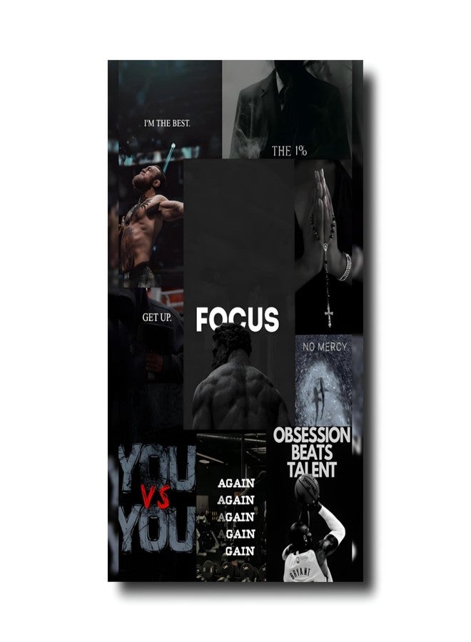 Frame House’s Motivation Collage Poster | “Focus", "No Mercy", "You vs You”, Inspirational Wall Art for Fitness, Athletes & Hustlers | 12x18 Inch Dark Aesthetic Print for Gym, Office, or Bedroom Decor - Image 1