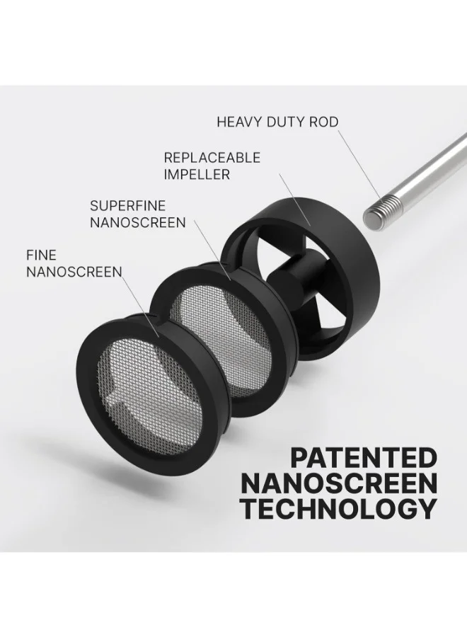 صبمينيمال NanoFoamer V2 - صانع رغوة القهوة المحمول، للكابتشينو أو كافيه لاتيه، يعمل بالبطارية (2xAA)، مع شاشتين نانوية رفيعة وفائقة الدقة | لعشاق القهوة وباريستا