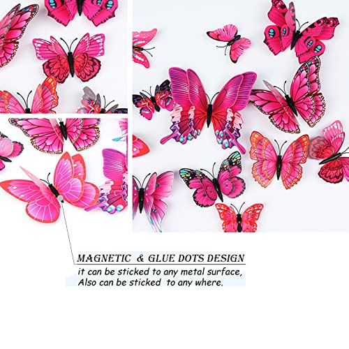 OPSEAM Butterfly Wall Decor 24/48 PCS, 3D Butterflies Stickers for Party Decorations with Magnets (Purple&red, 24) - Image 5