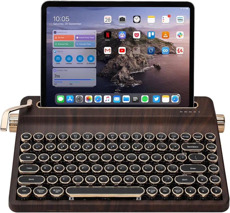 لوحة مفاتيح YUNZII QL75 Retro Typewriter بتقنية الاستبدال السريع (Hot Swap) مع إضاءة RGB (لون الخشب، كريم الكاكاو، الإصدار V2) | مزودة بقاعدة مدمجة، أزرار دائرية على طراز “بانك” (Punk style), قابلة للبرمجة عبر تقنيات QMK/VIA، وتدعم الإضاءة RGB لعدة أجهزة، بتوصيلات 2.4GHz/Type-C/BT5.0 - Image 1
