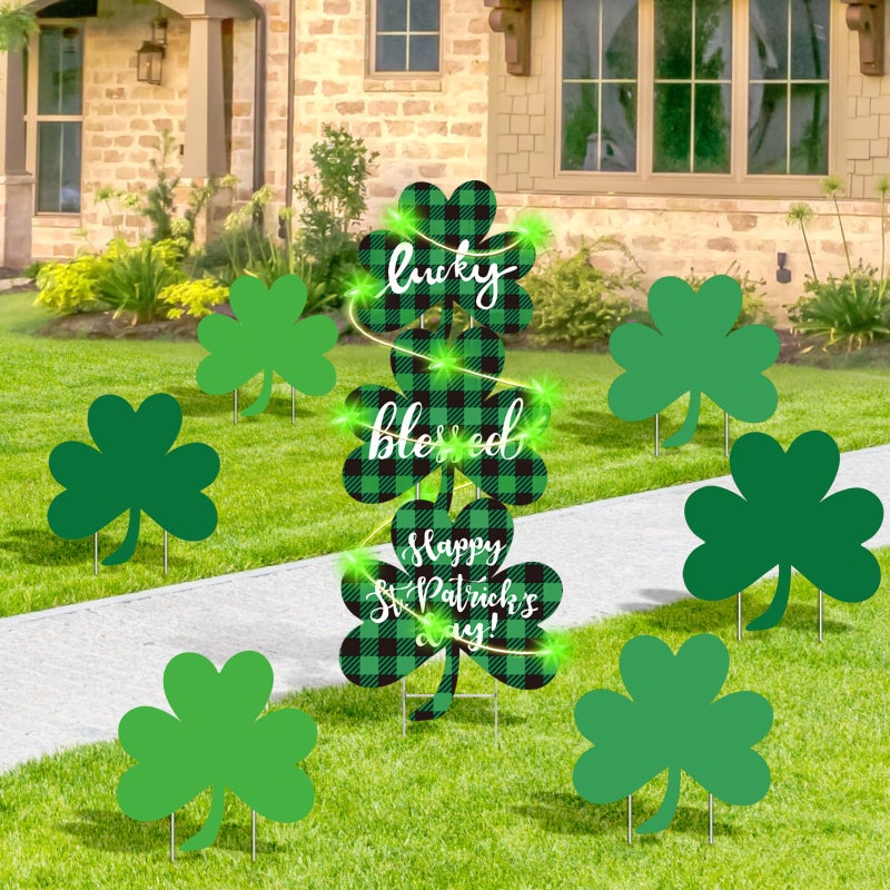 sewrung 9 PCS St Patricks Day Decorations Outdoor Yard Signs with Matel Stakes - St Patricks Day Yard Decorations Outdoor - Shamrock Decorations for Saint Patricks Day - Image 1