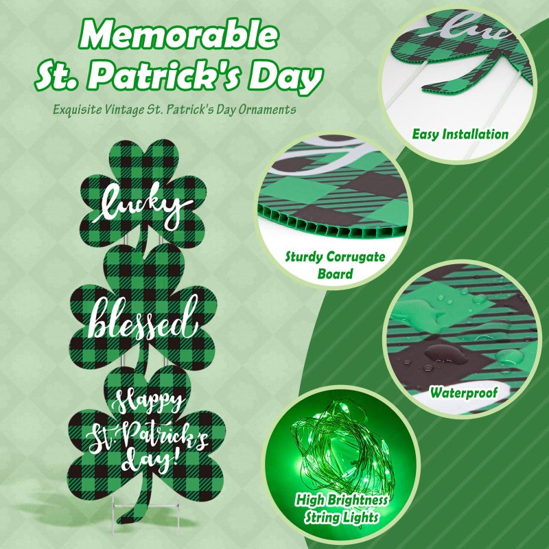sewrung 9 PCS St Patricks Day Decorations Outdoor Yard Signs with Matel Stakes - St Patricks Day Yard Decorations Outdoor - Shamrock Decorations for Saint Patricks Day - Image 5