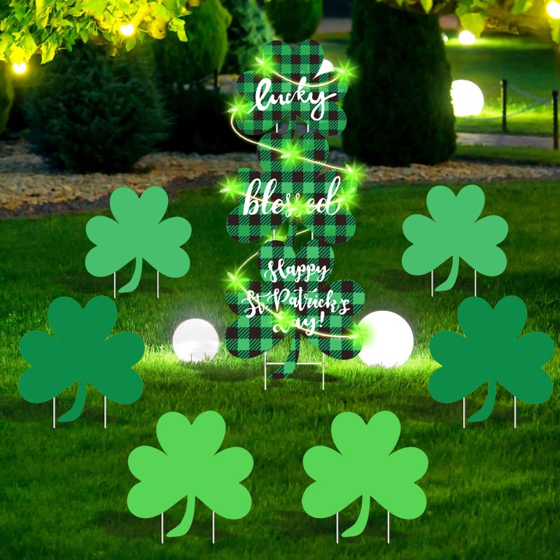 sewrung 9 PCS St Patricks Day Decorations Outdoor Yard Signs with Matel Stakes - St Patricks Day Yard Decorations Outdoor - Shamrock Decorations for Saint Patricks Day - Image 2