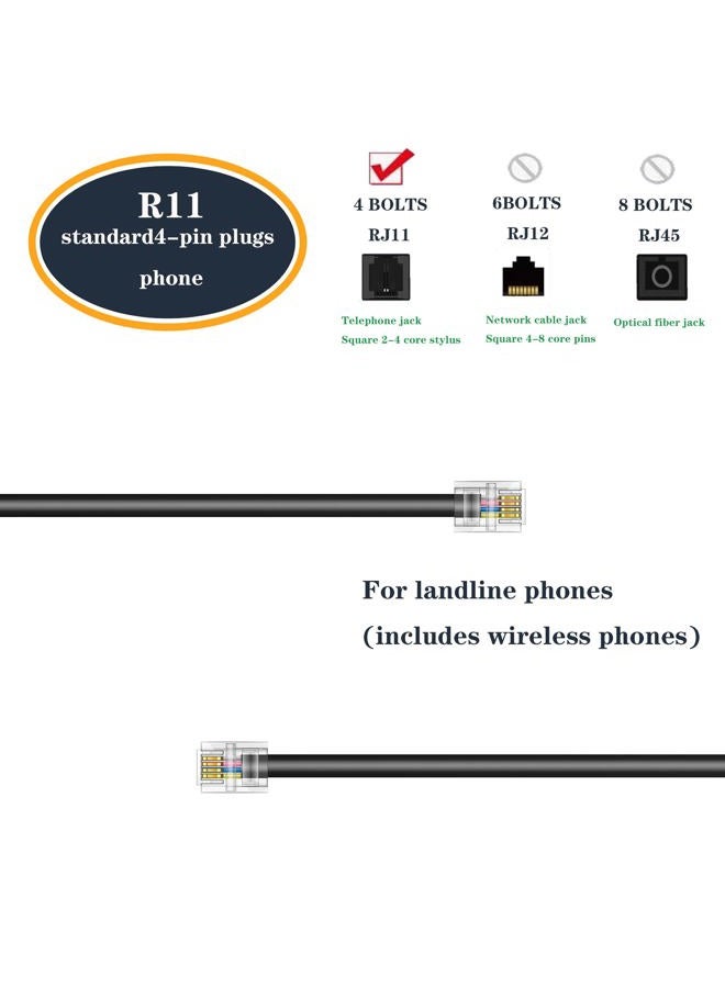 Ubramac Telephone Extension Cord Phone Cable Line Wire, with Standard RJ11 Plug (15FT-Black) - Image 2