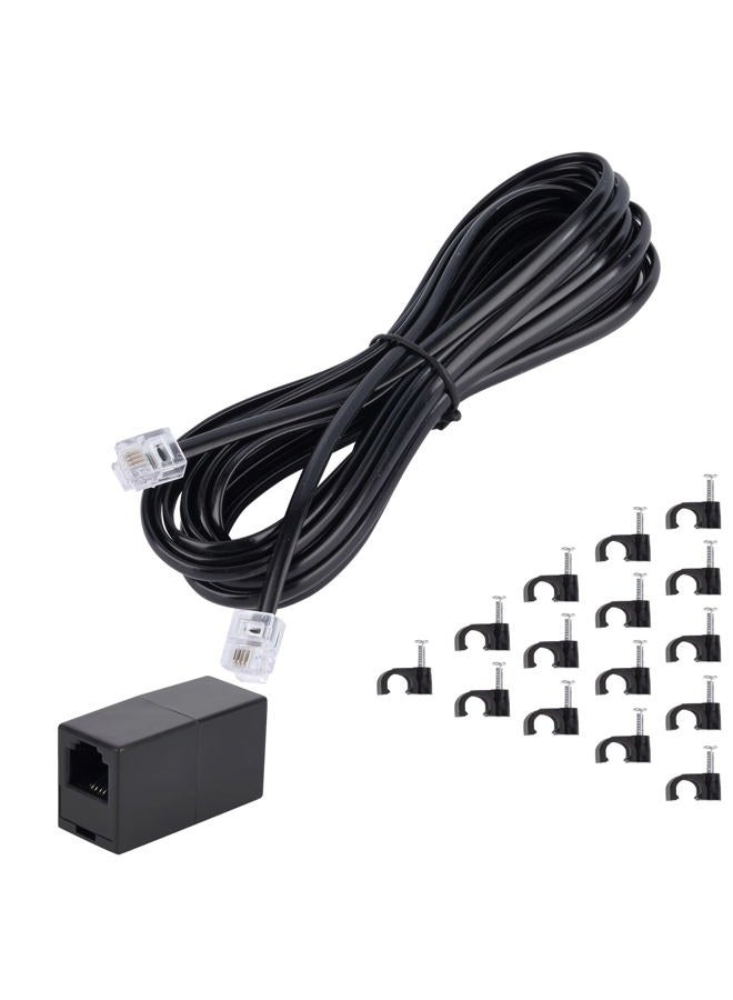 Ubramac Telephone Extension Cord Phone Cable Line Wire, with Standard RJ11 Plug (15FT-Black) - Image 1