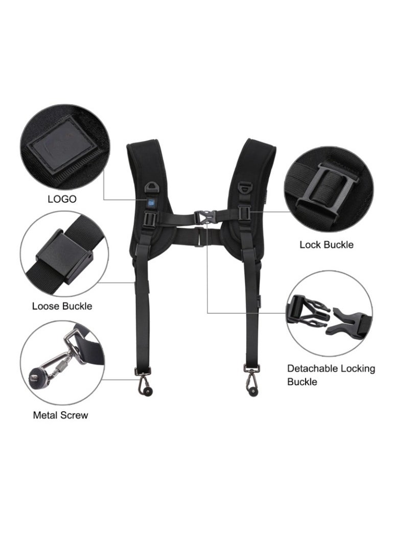 AL RAID - Professional Camera Dual Shoulder Harness, Quick Release DSLR Strap, Black, Adjustable Comfort Sling - Image 1