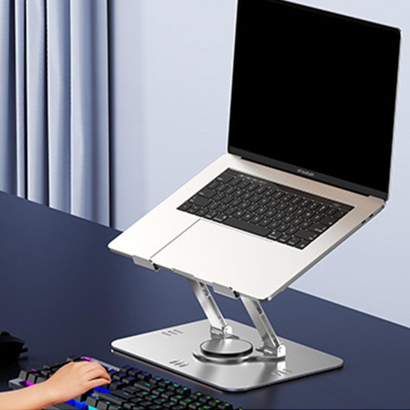 Silver Tablet Desk Mount Stand Aluminum Alloy 360 Degree Swivel Height Adjustable with Enhanced Weight Bracket - Image 3