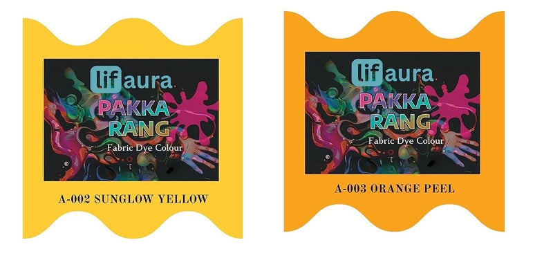 Prokart Lifaura Pakka Rang Fabric Permanent Dye Color Kit Pack of 6 Sachets 5g Each 30g Pack with 30g DyfixerShadeA002 Golden Yellow02 A003 Orange Each Color 3 sachets - Image 1