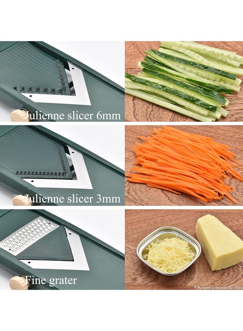 ارواق قطاعة مندولين قابلة للتعديل للمطبخ، قطاعة خضروات حادة للغاية على شكل حرف V مع حاوية قطاعة خضروات، قطاعة جوليان، قطاعة بطاطس لتقطيع خيار التفاح والبصل والطماطم - Image 5