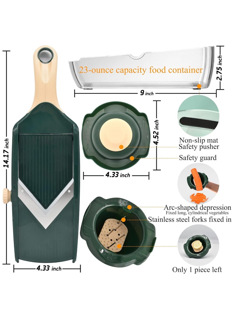 ارواق قطاعة مندولين قابلة للتعديل للمطبخ، قطاعة خضروات حادة للغاية على شكل حرف V مع حاوية قطاعة خضروات، قطاعة جوليان، قطاعة بطاطس لتقطيع خيار التفاح والبصل والطماطم - Image 4