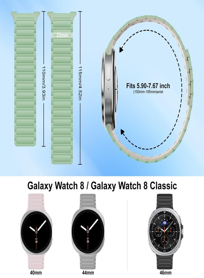 Vigamen Magnetic Silicone Band Compatible with Samsung Galaxy Watch 8 40mm 44mm/Galaxy Watch 8 Classic 46mm,22mm No Gap Waterproof Soft Sport Replacement Loop Strap for Men Women,Mint Green/Starlight - Image 4