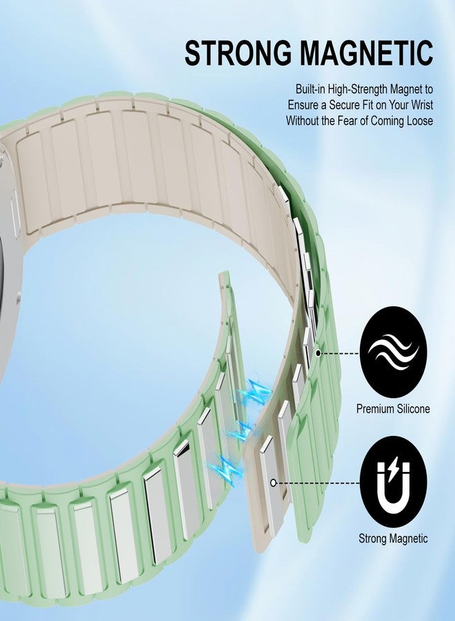 Vigamen Magnetic Silicone Band Compatible with Samsung Galaxy Watch 8 40mm 44mm/Galaxy Watch 8 Classic 46mm,22mm No Gap Waterproof Soft Sport Replacement Loop Strap for Men Women,Mint Green/Starlight - Image 2