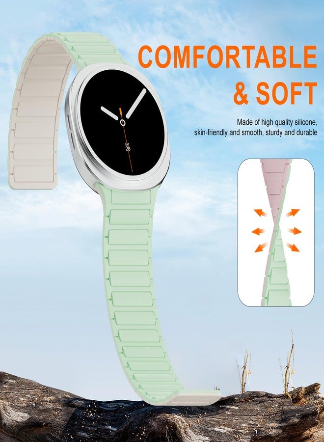 Vigamen Magnetic Silicone Band Compatible with Samsung Galaxy Watch 8 40mm 44mm/Galaxy Watch 8 Classic 46mm,22mm No Gap Waterproof Soft Sport Replacement Loop Strap for Men Women,Mint Green/Starlight - Image 3