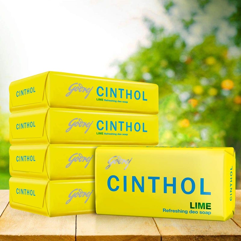 Cinthol صابون استحمام سينثول بالليمون 100 جرام عبوة من 5 عطر ليموني درجة 1 صابون لجميع أنواع البشرة - Image 2