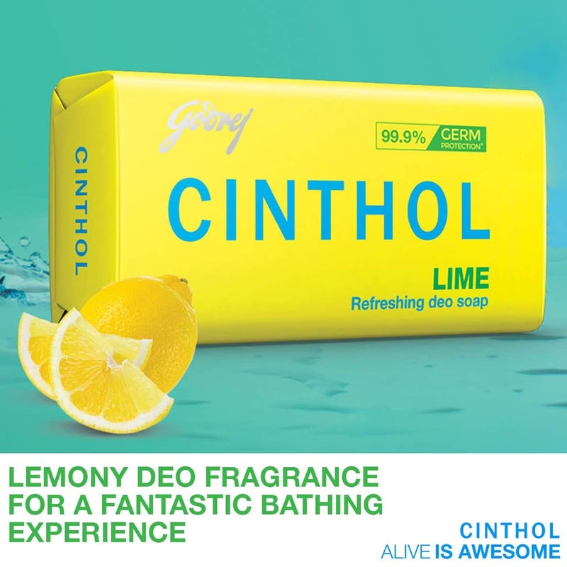 Cinthol صابون استحمام سينثول بالليمون 100 جرام عبوة من 5 عطر ليموني درجة 1 صابون لجميع أنواع البشرة - Image 3