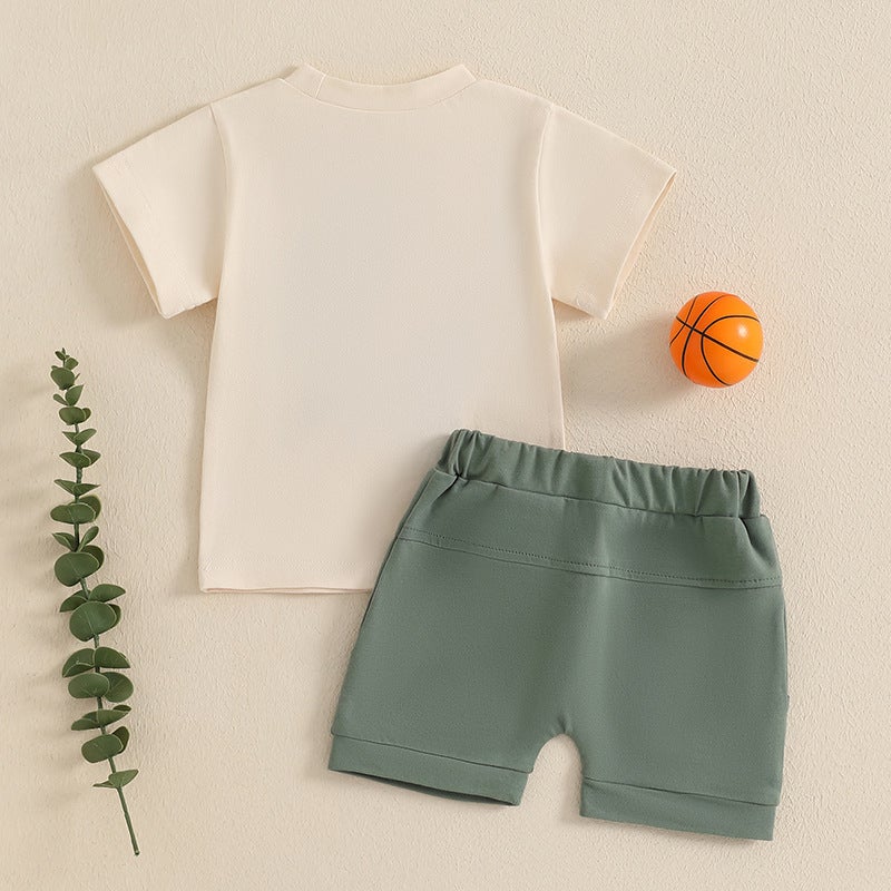 Cross-Border Children''s Clothing 2025 Summer Basketball Embroidered Short-Sleeved Tops and Shorts Two-Piece Boys'' Sports Style Suit - Image 3
