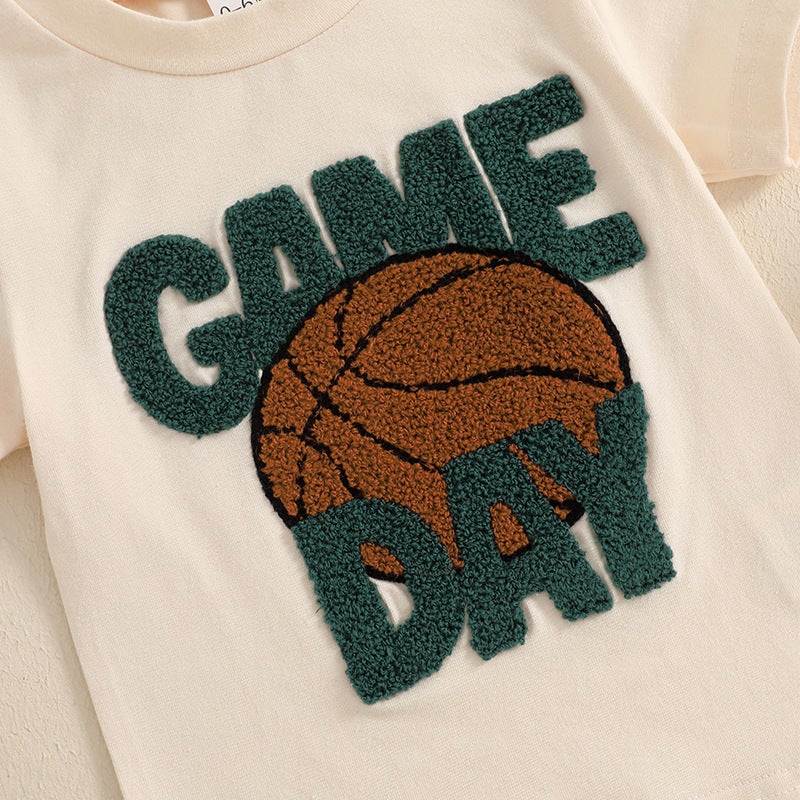 Cross-Border Children''s Clothing 2025 Summer Basketball Embroidered Short-Sleeved Tops and Shorts Two-Piece Boys'' Sports Style Suit - Image 4