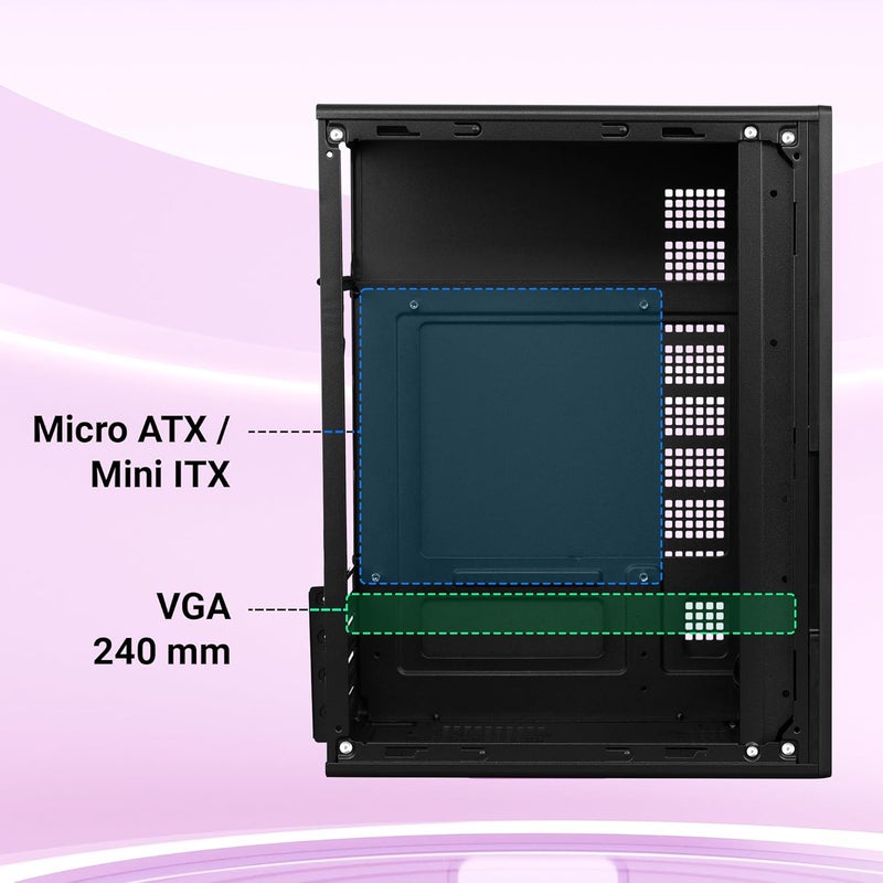 ZEBRONICS Debonair, Computer Chassis, Micro ATX/Mini ITX, USB x 2, Front Audio, Perforated Side Panel, Top-Mounted PSU - Image 3